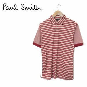 R338-U◆Paul Smith ポールスミス ポロシャツ 半袖 ボーダー柄 カジュアル 個性的 レトロ 目立つ◆size M レッド系 コットン100%