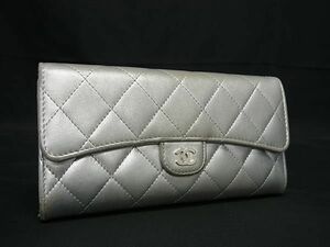 1円 CHANEL シャネル ココマーク マトラッセ レザー 二つ折り 長財布 ウォレット 小銭入れ 札入れ レディース シルバー系 CB2005