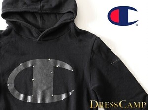 美品★DRESS CAMP ドレスキャンプ別注 Champion チャンピオン★クリスタルビッグロゴプルオーバーフーディー46★M【C-200912】ブラック黒