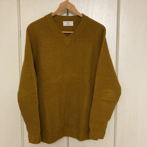 USED EDIFICE 417 ベイクルーズ エディフィス CASHMERE BLEND KNIT 浅Vネック セーター ニットキャメル サイズM ワッフル