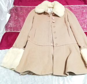 ピンクベージュラビットファーロングガーリーコート/外套/アウター Pink beige rabbit fur long girly coat mantle