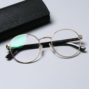 GQ5967◎PRADA プラダ イタリア製 ラウンド フレーム メガネ 眼鏡 ゴールド系×ハバナブラウン系 ケース付き VPR52X ZVN-1O1