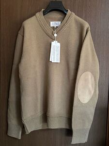 M新品55%of メゾンマルジェラ エルボーパッチ ニット セーター ダークベージュ Vネック 長袖 23AW Maison Margiela 4 14 メンズ レディース