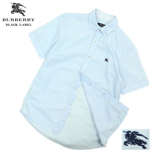 【B3068】【極美品】BURBERRY BLACK LABE バーバリーブラックレーベル 半袖シャツ ボタンダウンシャツ ホースマーク ホース刺繍 サイズ2