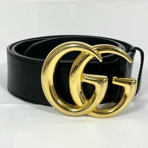 1円 美品 GUCCI グッチ ダブルG GGマーモント レザーウエスト ベルト メンズ 406831 ゴールド金具 8032