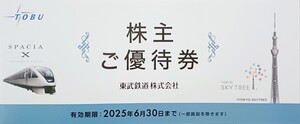 東武鉄道株式会社　株主ご優待券　1冊　期限：2025年6月30日　送料：200円　東京スカイツリー　東武動物公園　東武ワールドスクウェア