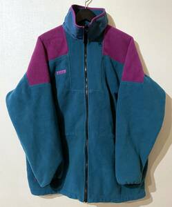 美品 COLUMBIA コロンビア 90s USA製 フリース ジャケット L～XL相当 vintage 80s Y2K 好配色 ブルーグリーン×パープル 米国製 fleece JKT