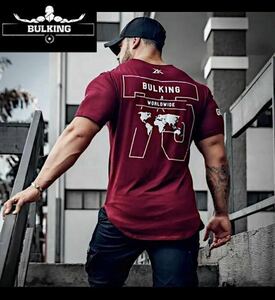 【L-size】BULKING 75 Tシャツ レッド/トレーニング/ウェア/ゴールド/筋トレ/ダンベル/ジム/USA/スポーツ/プロテイン/カネキン