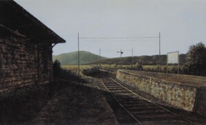 身野 友之、【夕暮れの駅】、人気作品、希少画集・額装画、四季、風景、状態良好、送料無料