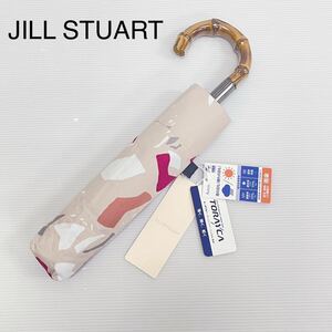 新品52224　ジルスチュアートJILL STUART＊ライトピンク総プリント　遮光・遮熱・UV機能付き 晴雨兼用折りたたみ日傘雨傘遮光　大判