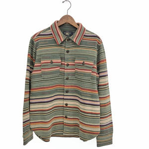 良好◆RRL ダブルアールエル 長袖シャツ サイズM◆ マルチカラー コットンリネン メンズ トップス Horizontal Stripe Loose Knit Jacket