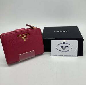 1スタ 1円スタート プラダ PRADA 二つ折り財布 1ML018 ピンク マゼンタ レディース L字ファスナー ゴールド レザー