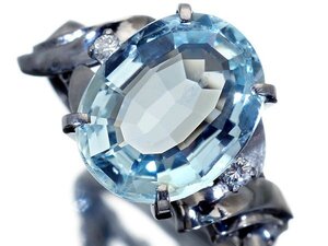 【ジュエリー極】涼風な煌き！大粒天然アクアマリン3.88ct＆ダイヤモンド 高級K14WGリング h6992oo【送料無料】