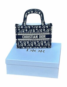 現行◆超美品◆本物クリスチャンディオールChristianDiorトロッターミニオブリークブックトートBookToteベルベットネイビーハンドバッグ