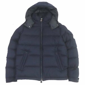 美品□MONCLER モンクレール 18-19AW MONTGENEVRE ウール ロゴワッペン WZIP フーデッド ダウンジャケット ネイビー 1 正規品 メンズ