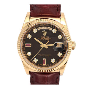 ロレックス デイデイト 36 8Pダイアモンド 2Pルビー 118138 自動巻き イエローゴールド メンズ ROLEX 中古 【時計】