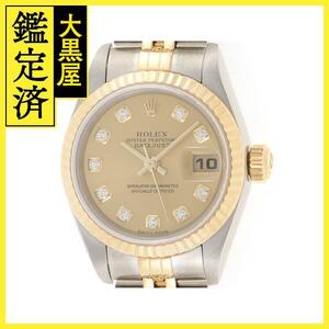 F番 ROLEX ロレックス 時計 デイトジャスト 79173G シャンパンゴールド文字盤 10Pダイヤ YG/SS 自動巻 レディース M【200】