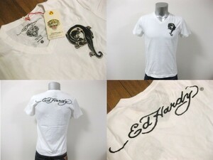 本物 新品 エドハーディー Ed Hardy 刺繍 Vネック 半袖 Tシャツ ホワイト S