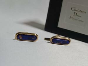 正規 限定 ディオールDior ヴィンテージ ラピス装飾カフス 金×青 ブルー×ゴールドカフリンクス アンティークボタン ギャラクシーデザイン