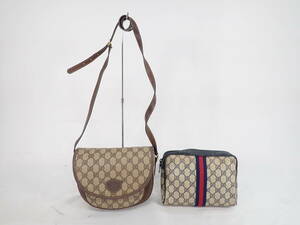 GUCCI 2点まとめ ショルダーバッグ クラッチバッグ 010.378 001.58.6361 4023 GG柄 オールドグッチ シェリーライン ジャンク品 ブランド品