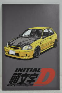 32Ldd 【中古品】 頭文字D キャンバスボード INITIAL D 舘智幸 シビック ホンダ HONDA Civic イニシャルD 黄色 イエロー