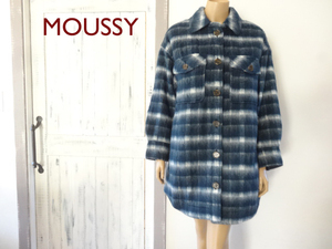 新品【MOUSSY】16,800円＋税 チェック柄 オーバーサイズ シャツ型 裏キルティング ジャケット 中綿入り 紺色 マウジー レディース アウター