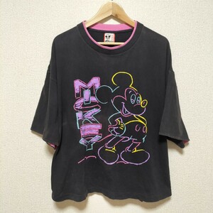 ☆90s USA製 Disney DESIGNS Tシャツ ミッキーマウス プリント トップス カットソー コットン ディズニー ビンテージ オールド 古着 USED