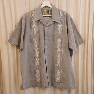 GUAYABERA ギンガムチェック 開襟 キューバシャツ XLサイズ Gingham check cuba shirt