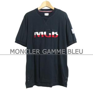 美品 MONCLER GAMME BLEU モンクレールガムブルー サイズL ロゴ ワッペン クルーネック 半袖 Tシャツ カットソー 黒 ブラック