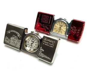 レア！動作品！ ２個セット! ZIPPO 置 時計 ウィンディ レッド 赤 アラーム 1937 レプリカ フラット バイク ライト シルバー 銀