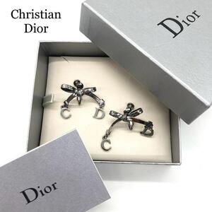 【極美品】Christian Dior イヤリング リボン CDロゴ シルバー