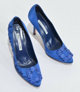 銀座six 限定 マノロブラニク MANOLO BLAHNIK DECADE OF LOVE ハンギシ hangisi ブルー 36 1/2 Y-327372