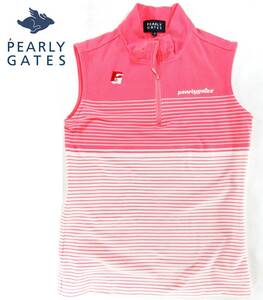 PEARLY GATES パーリーゲイツ ボーダー ハーフジップノースリーブTシャツ カットソー ピンク系 0 ゴルフウェア