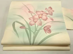 平和屋着物■塩瀬　九寸名古屋帯　作家物　手描き　草花文　正絹　逸品　CAAK9143th