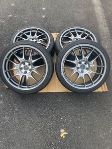 美品 スバル レガシィB4にて使用 ENKEI Racing GTC02 18インチ 8J +45 ハイパーシルバー 5H PCD100 低走行タイヤ付き 205/40R18 