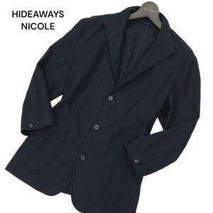 HIDEAWAYS NICOLE ハイダウェイ ニコル 春夏 襟ワイヤー★ イタリアンカラー 7分袖 アンコン ジャケット Sz.50　メンズ 紺　C4T03535_4#M