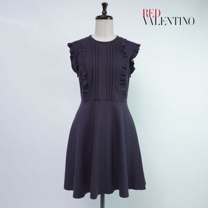 RED VALENTINO レッドヴァレンティノ ノースリーブワンピース フリル 膝丈 裏地なし レディース 紺 ネイビー サイズS*SC1492