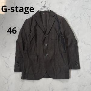 ＜1円スタート＞＊G-STAGE＊テーラードジャケット 麻混 ポケット シワ加工 軽い 46