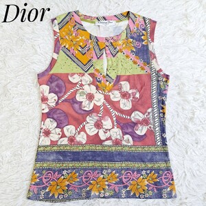 【入手困難!!美品】 Christian Dior クリスチャンディオール ガリアーノ期 フラワープリント タンクトップ 花柄 マルチカラー 総柄 S相当