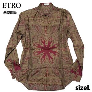 【未使用】ETRO エトロ ペイズリー プリントシャツ L ボルドー カーキ ドレスシャツ 柄シャツ ジャケパン パーティ