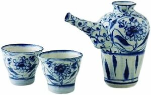 酒器！ ☆安南花唐草・酒器セット☆ V3021-5 新品 ぐい呑 杯 盃 徳利 片口 酒注ぎ ギフト