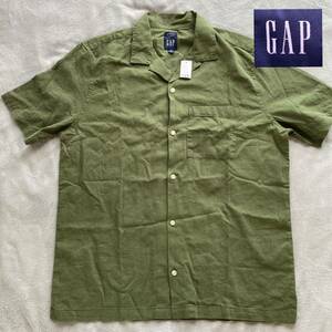 新品　00s y2k OLD GAP オープンカラーリネンシャツ オリーブ　オールドギャップ