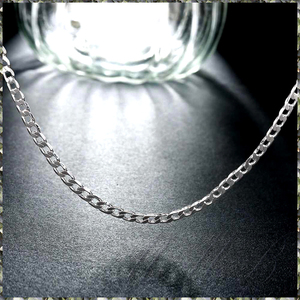 [NECKLACE] 925 Sterling Silver Plated 6面 カット 喜平チェーン スリム フラット シルバー ネックレス 3.5ｘ550mm (7g)