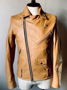 極美品 希少サドルベージュ jackroseleather（羊革）シープスキン ラムレザー ダブルライダース ジャケット 3 M～L ルイスレザー タイプ