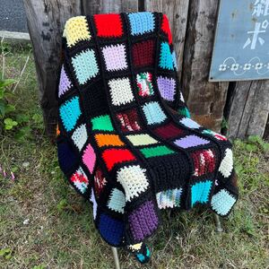 【USA vintage】Granny Blanket ひざ掛け　モザイクスクエア　グラニーブランケット　クロシェ　モチーフ　アメリカ　ビンテージ