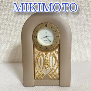 MIKIMOTO　ミキモト　真珠付　置時計　アーチ型　クオーツ　3針　クリスタル　ゴールド　金　電池交換済み　稼働品