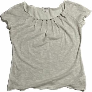 ARMANI COLLEZIONI ☆ アルマーニ ラメ カットソー レーヨン フリル トップス Tシャツ ホワイト グレー 42 ドレス 大人カジュアル■SAP949