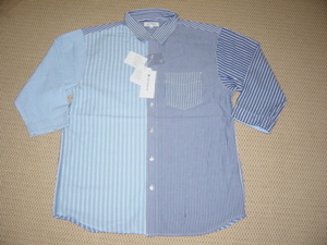 新品未使用☆ＴＫタケオキクチ　クレイジーパターンストライプ柄七分袖シャツ（ＸＬ）b
