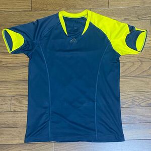 adidas climalite プラクティスシャツ S～M イエロー グレー 半袖 プラシャツ サッカー フットサル Tシャツ スポーツ クライマライト 速乾