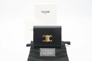 ☆安心の３大保証☆ ABランク ≪CELINE セリーヌ ト/三つ折り財布≫ 10D783 リオンフ スモール フラップウォレット シャイニーカーフスキン